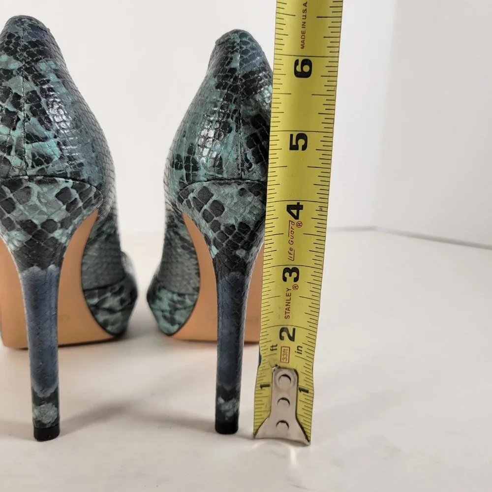 Coach Teal and Navy Snakeskin Mary Jane Peep-Toe Heels—Sz 6.5